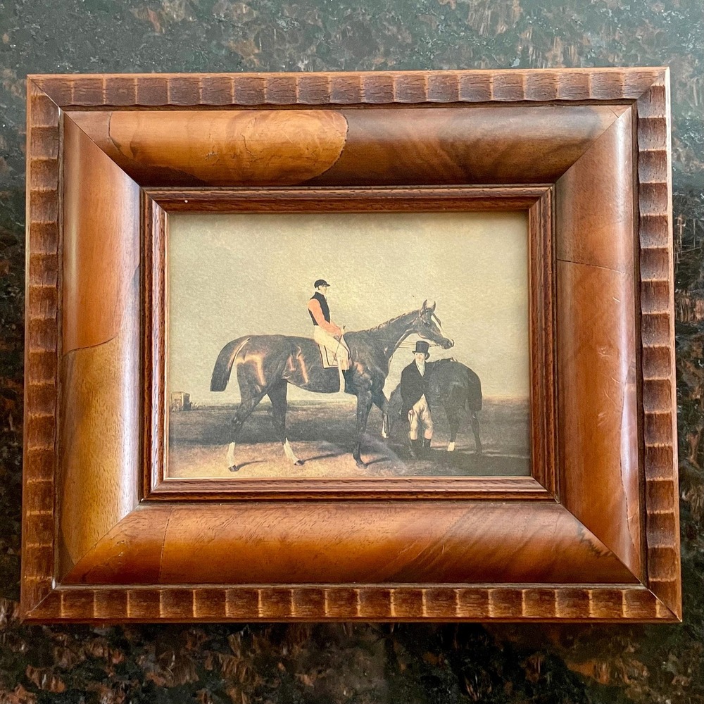 Equestrian Print in Carved Wood Frame